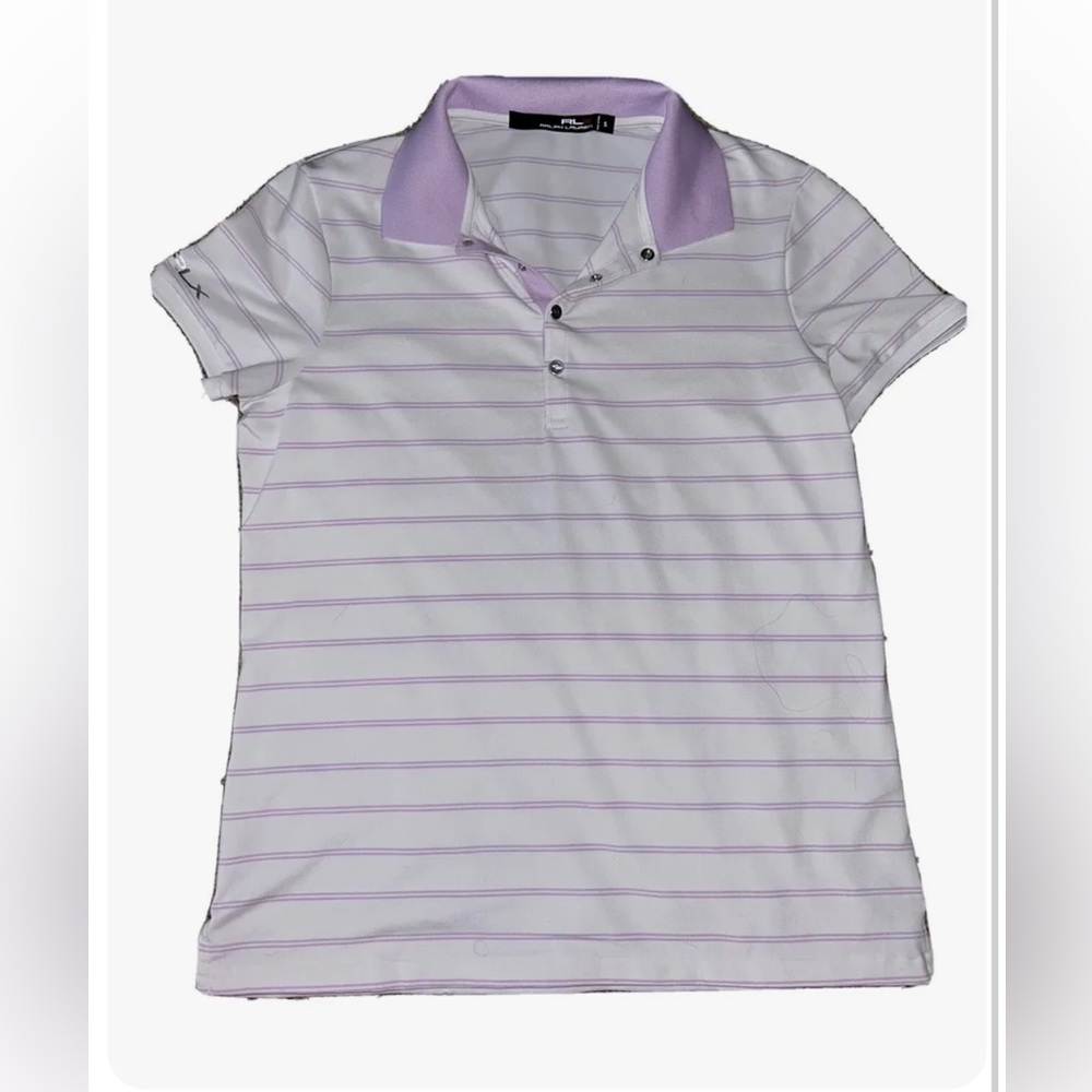 Ralph Lauren Polo Shirt Women S White Purple Stripe Golf Country Club Shirt